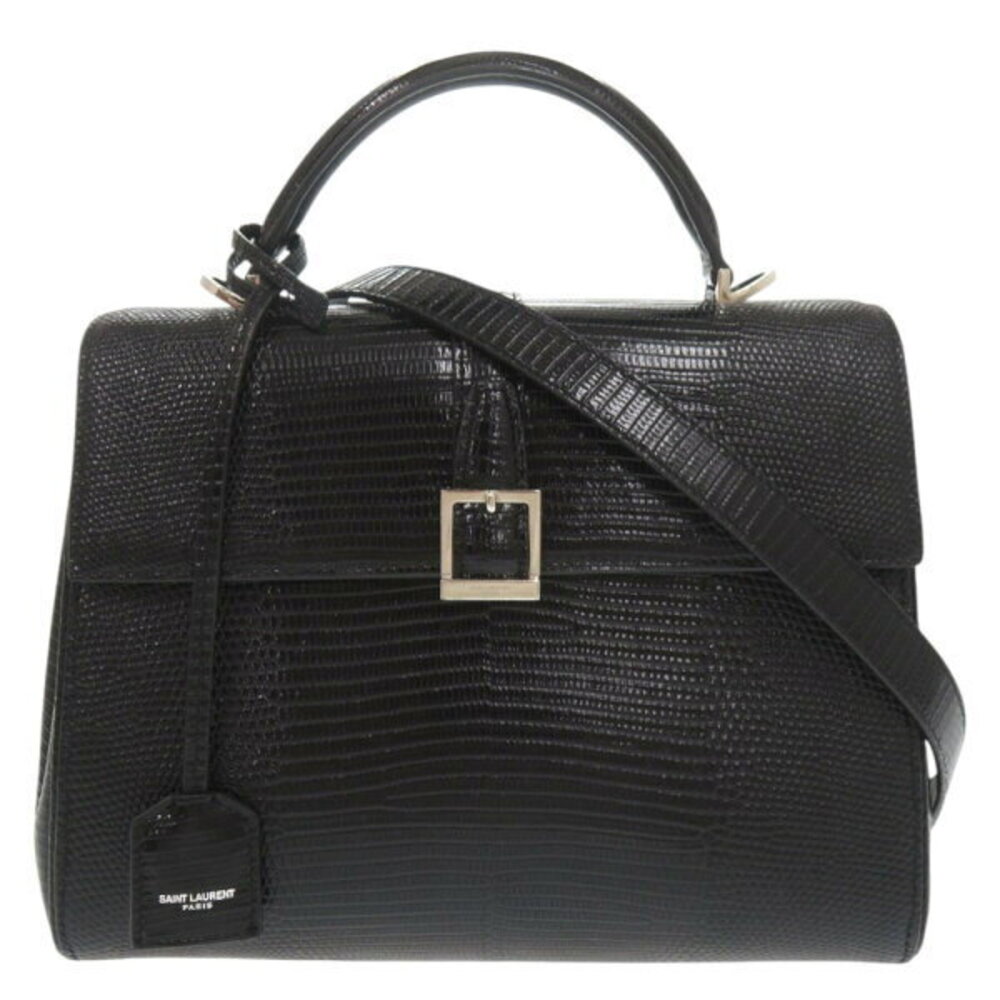 Saint Laurent Le Fermoir Lizard Black Handbag Shoulder Bag